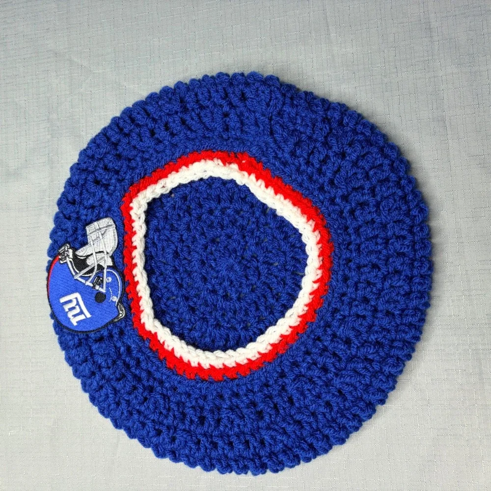 Handmade NY Giants Beret OS Blue Crochet Knit NFL Football Slouchy Tam Hat